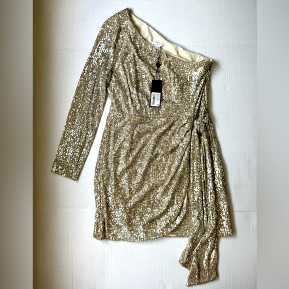 NWT Gianni Bini Silver Sequin One-Shoulder Dress, Size 10 - Picture 1 of 3